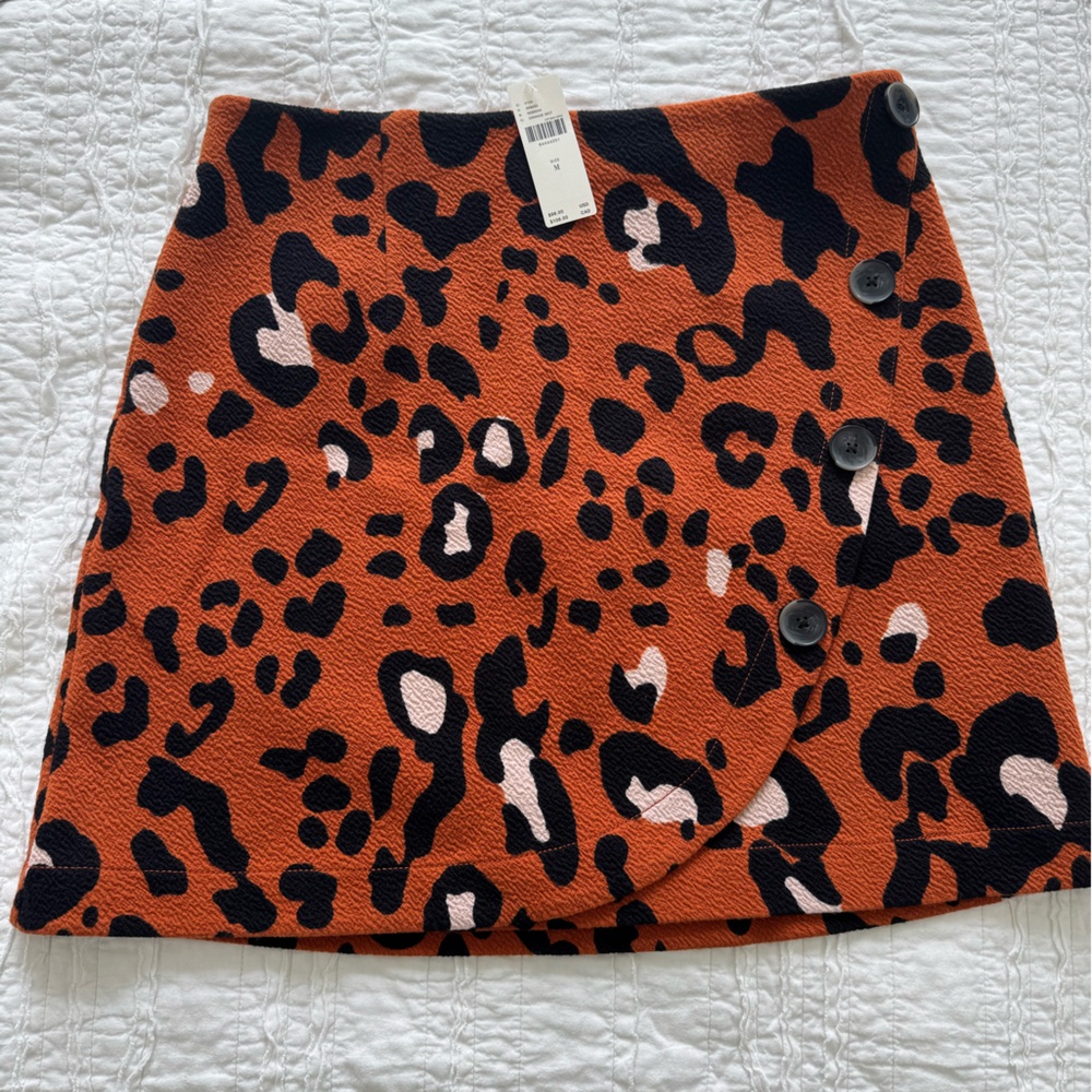 Maeve Leopard Print Mini Wrap Skirt in Orange and Black